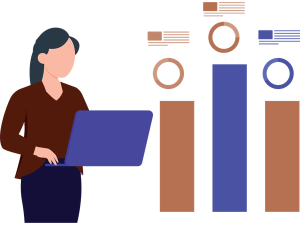 Female data technician working with data  Illustration