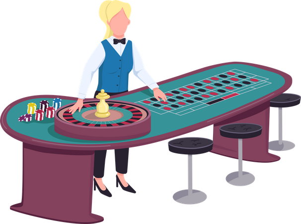 Female dealer near roulette table  Illustration