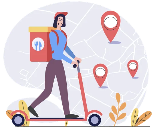 Female delivery agent delivering food  Illustration