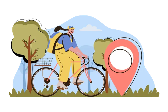 Female delivery agent reaching delivery location  Illustration