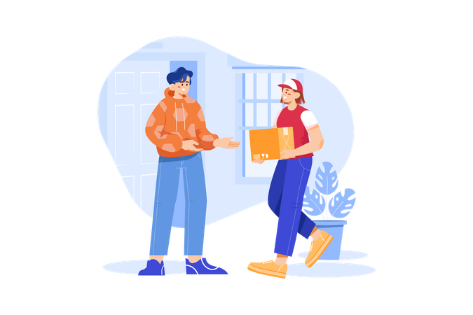 Female Delivery person delivering parcel  Illustration