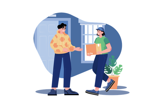 Female Delivery person delivering parcel  Illustration