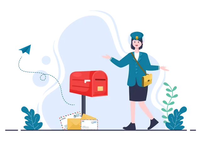Female delivery person going to deliver mail Illustration