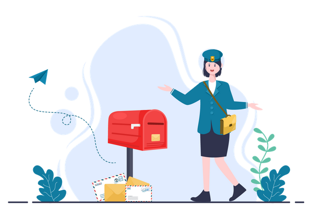 Female delivery person going to deliver mail  Illustration