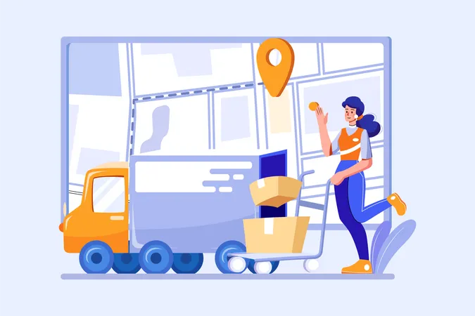 Female Delivery person loading boxes in truck Illustration