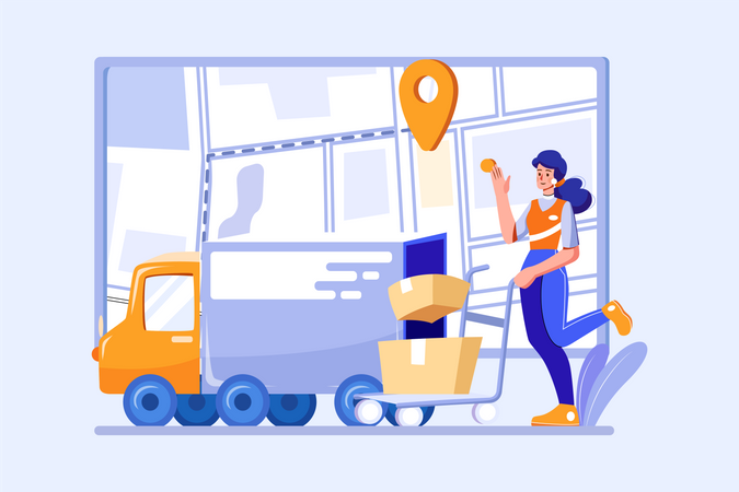 Female Delivery person loading boxes in truck  Illustration