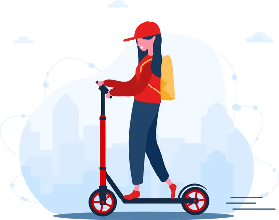 Female delivery person on scooter Illustration