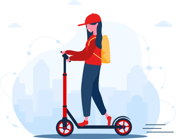 Female delivery person on scooter  Illustration