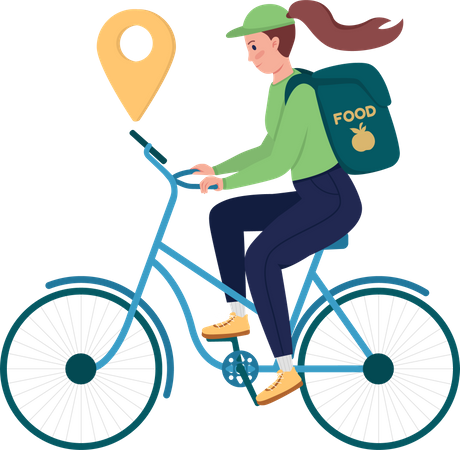 Female delivery worker commuting to the location Illustration