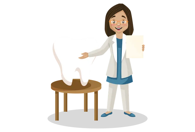 Female dentist analyzing teeth Illustration