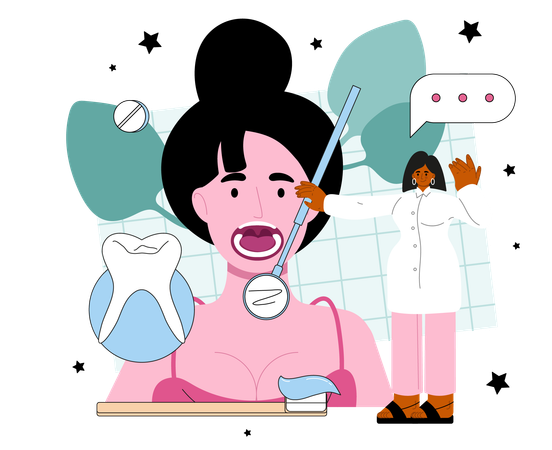 Female dentist checking teeth  イラスト