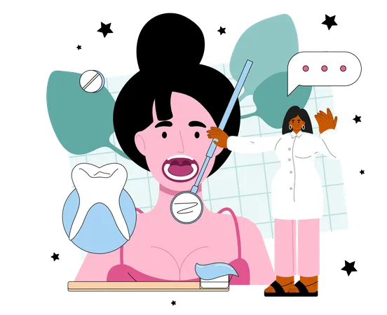 Female dentist checking teeth  イラスト
