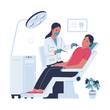 Female dentist checking teeth  Illustration