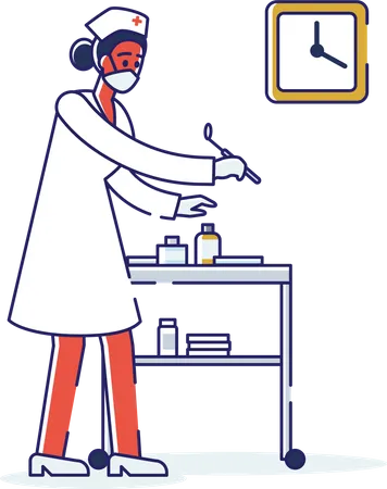 Female dentist checking tools  Illustration