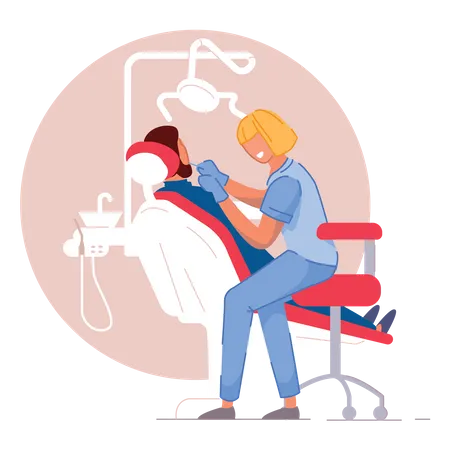 Female Dentist Checkup to patient Illustration