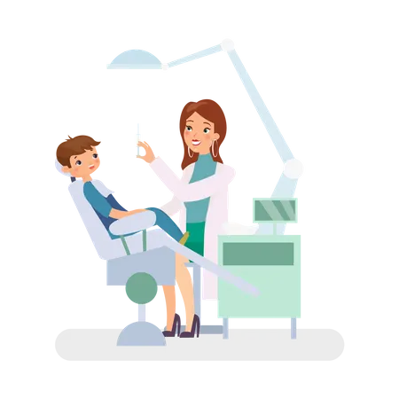 Female dentist checkup to patient  Illustration