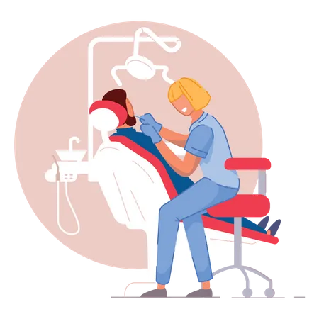 Female Dentist Checkup to patient  Illustration