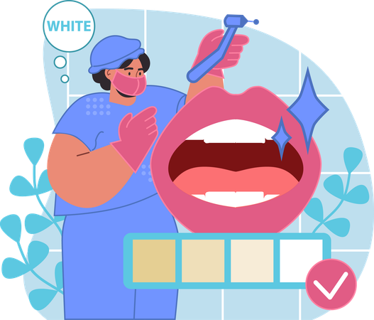 Female dentist cleaning teeth  Illustration