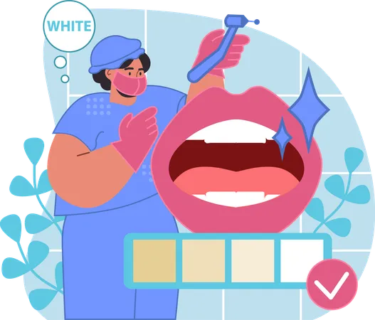 Female dentist cleaning teeth  Illustration