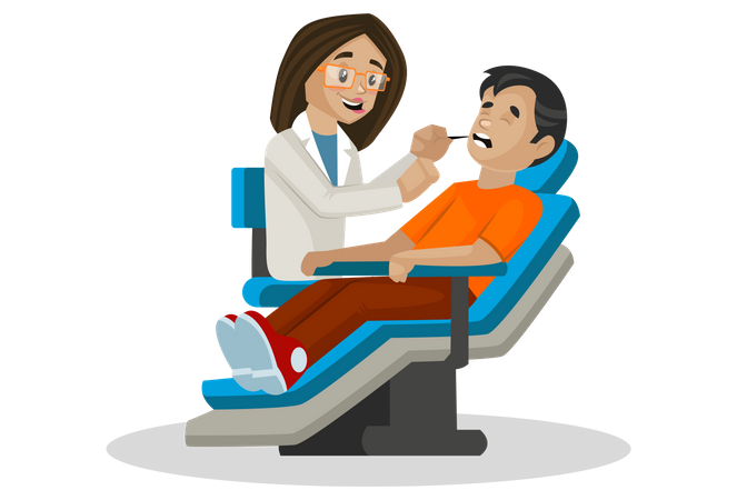 Female dentist doing tooth checkup of patient Illustration