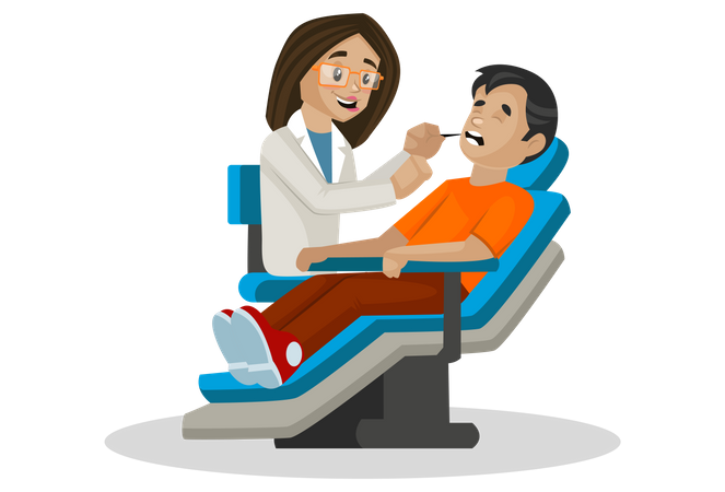 Female dentist doing tooth checkup of patient  Illustration