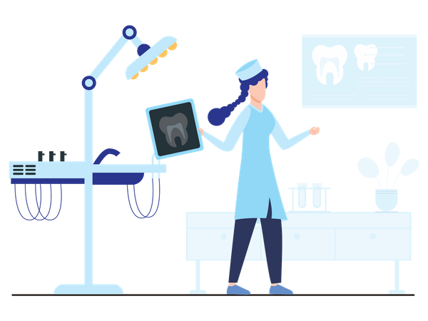 Female dentist examine X-Ray report  Illustration