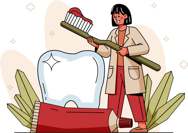 Female dentist holding toothbrush  Illustration