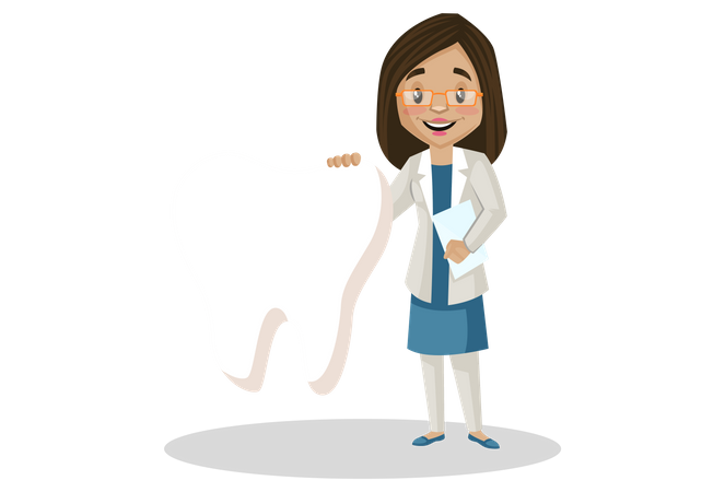 Female dentist standing with tooth  Illustration