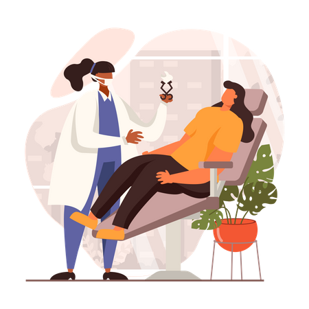 Female dentist treating a patient Illustration