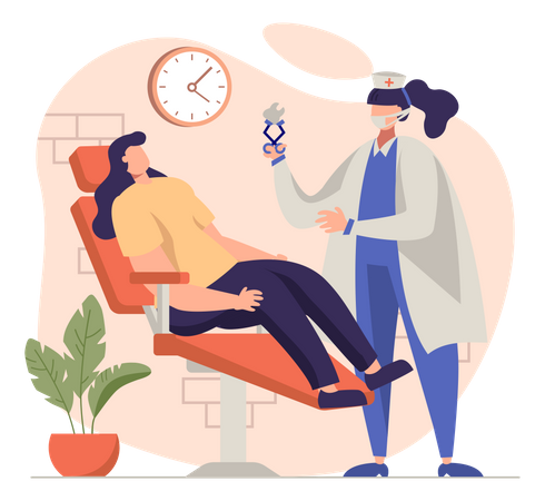 Female dentist treating a patient  Illustration