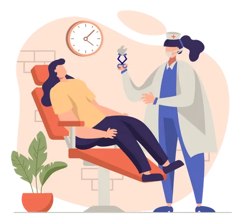 Female dentist treating a patient  Illustration