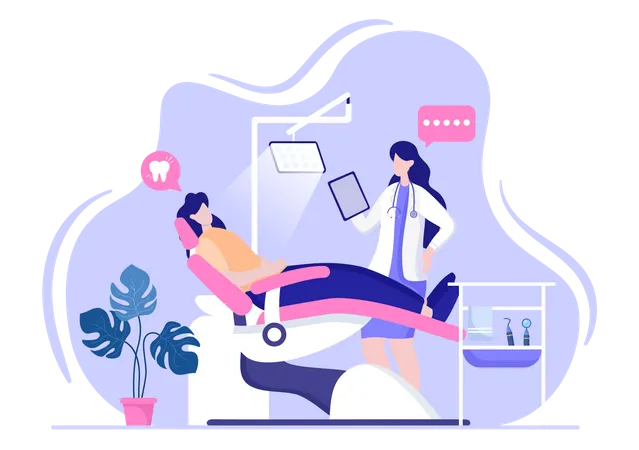 Female dentist treating patient  Illustration