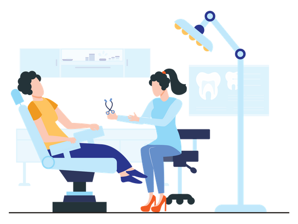 Female dentist treating patient  Illustration