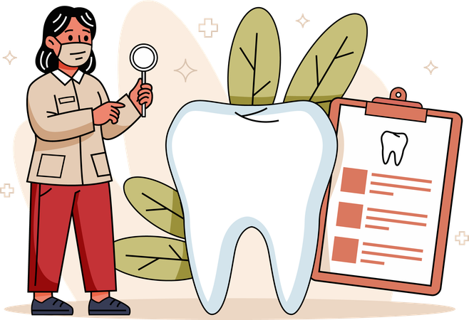Female dentist with dental health records Illustration