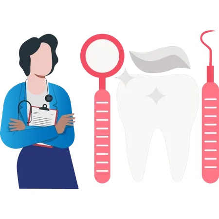 Female dentist with medical tool  Illustration