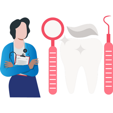 Female dentist with medical tool  Illustration
