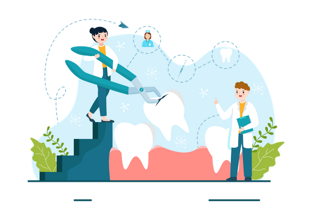 Female dentoist planting tooth  Illustration