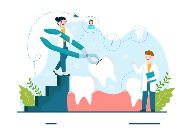 Female dentoist planting tooth  Illustration