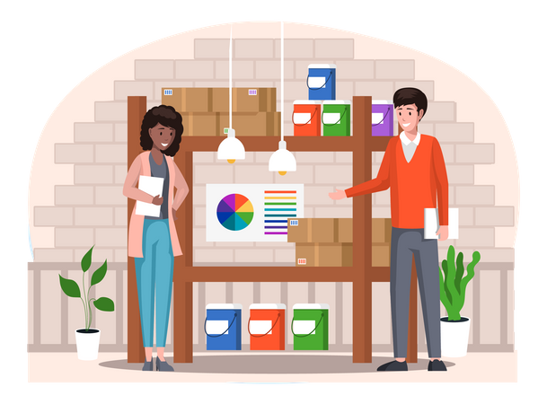 Female designer choosing color from palette  Illustration