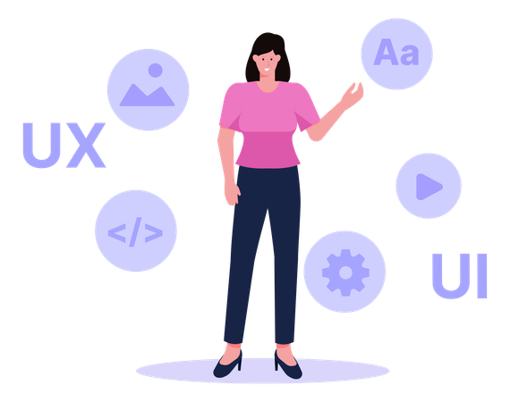 Female designer create element UI  일러스트레이션