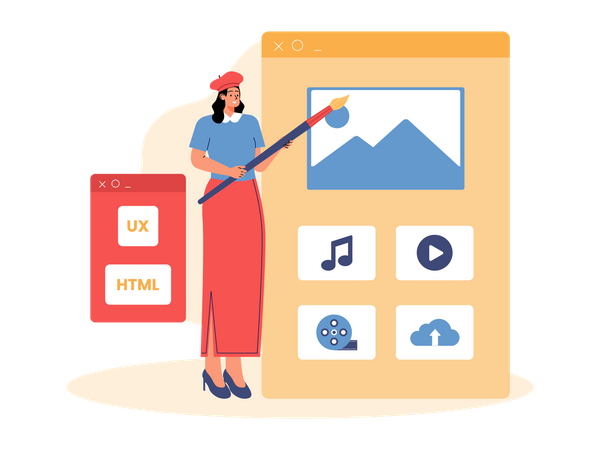 Female designer designing ux design  Illustration