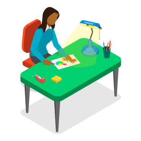 Female designer making design on sheet  Illustration