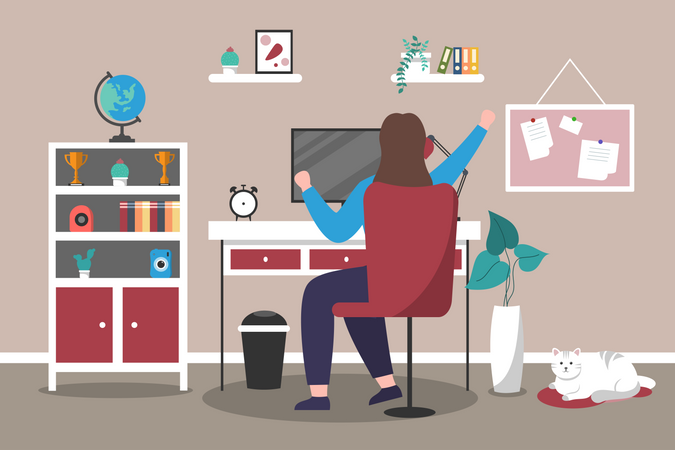 Female designer working from home  Illustration