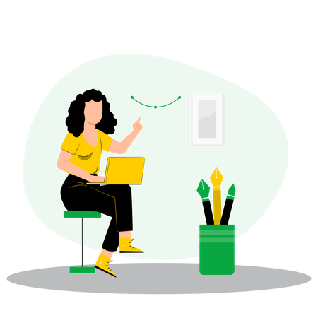 Female designer working on laptop  Illustration