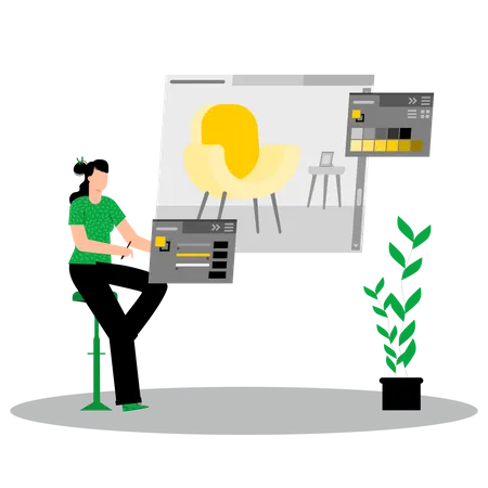 Female designer working on product designing at office  Illustration