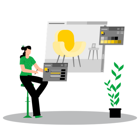 Female designer working on product designing at office  Illustration