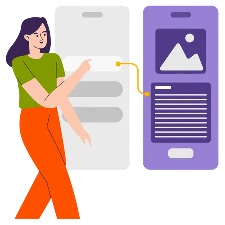 Female designer working on Sitemap UI  Illustration