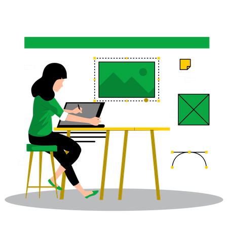 Female designer working on web designing  Illustration