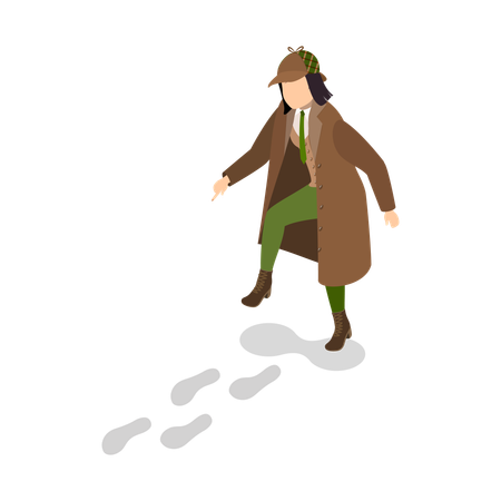 Female Detective Investigating footstep  Illustration