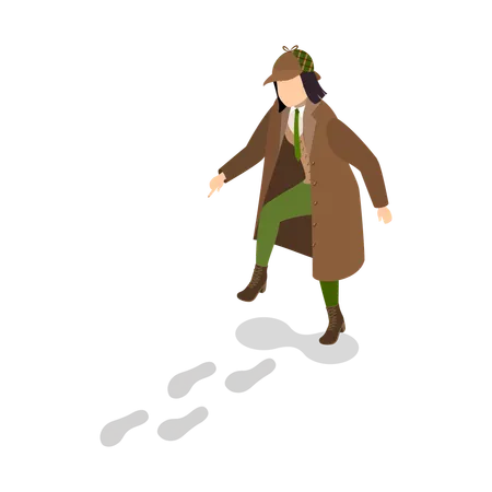 Female Detective Investigating footstep  Illustration